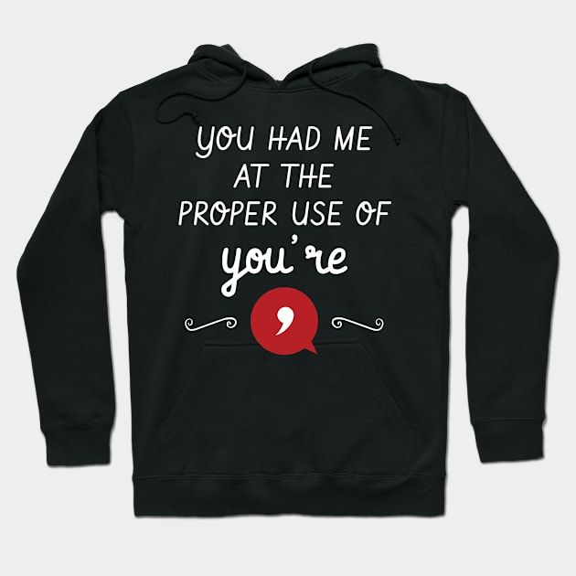 You Had Me At The Proper Use Of You're Funny Grammar Hoodie by Tracy